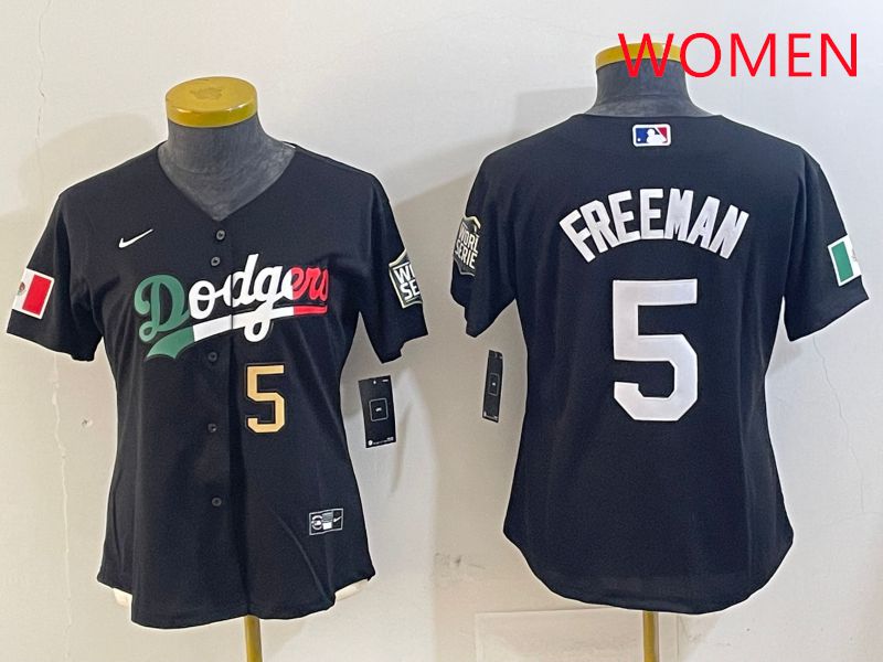 Women Los Angeles Dodgers 5 Freeman Black Game 2025 Nike MLB Jersey style 4037